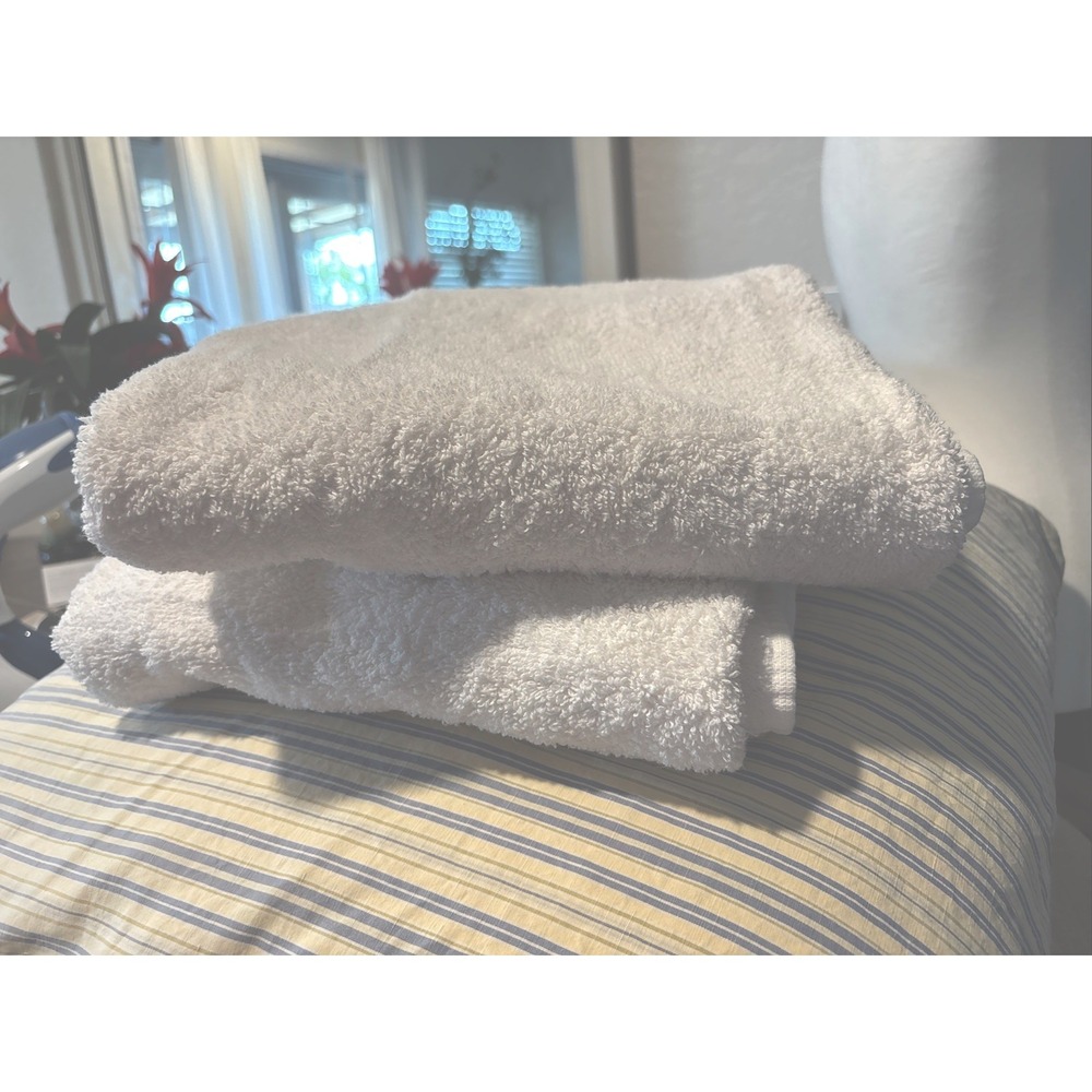 Vtg 70s Martex White Terry Cloth Bath Towels Made In USA 92% Cotton MCM (2 Pcs)